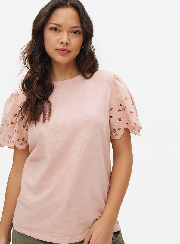 Pale Pink Broderie Volume Sleeve T-Shirt 20